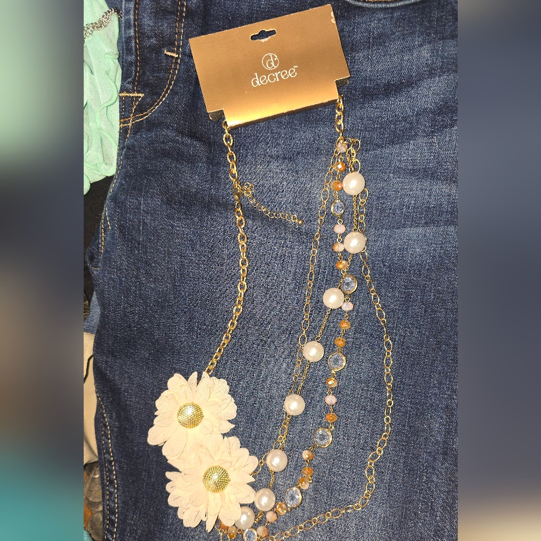 Decree Gold Necklace With White Floral And Pearl Accents